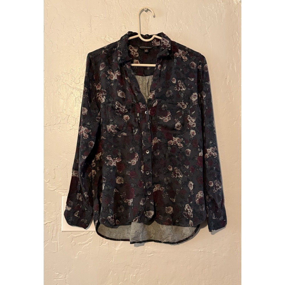 Rock & Republic Womens  Floral Button Up Too Size Medium Long Sleeve
